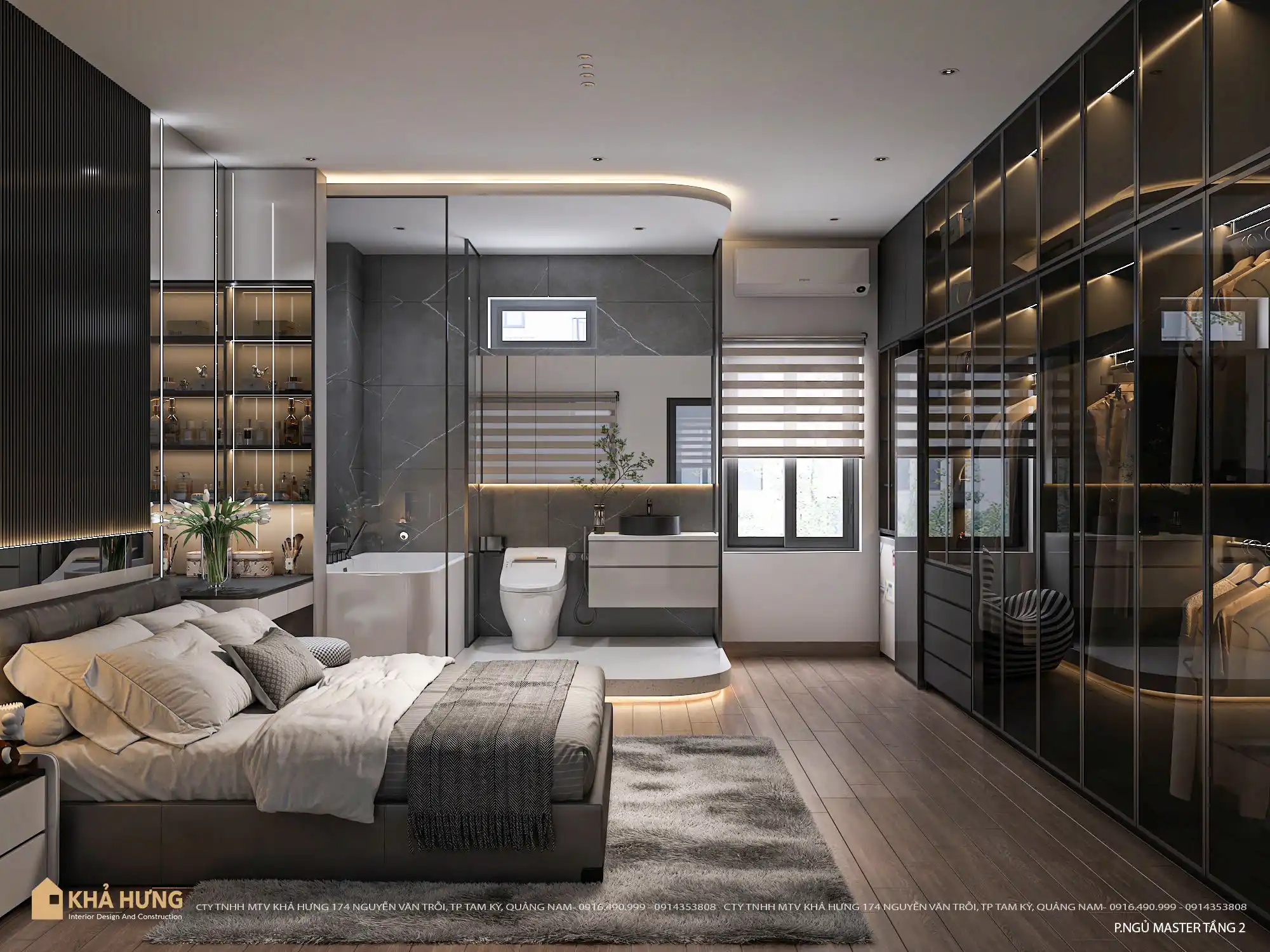Thiết kế phòng ngủ master hiện đại, tinh tế với ánh sáng gián tiếp và nội thất cao cấp