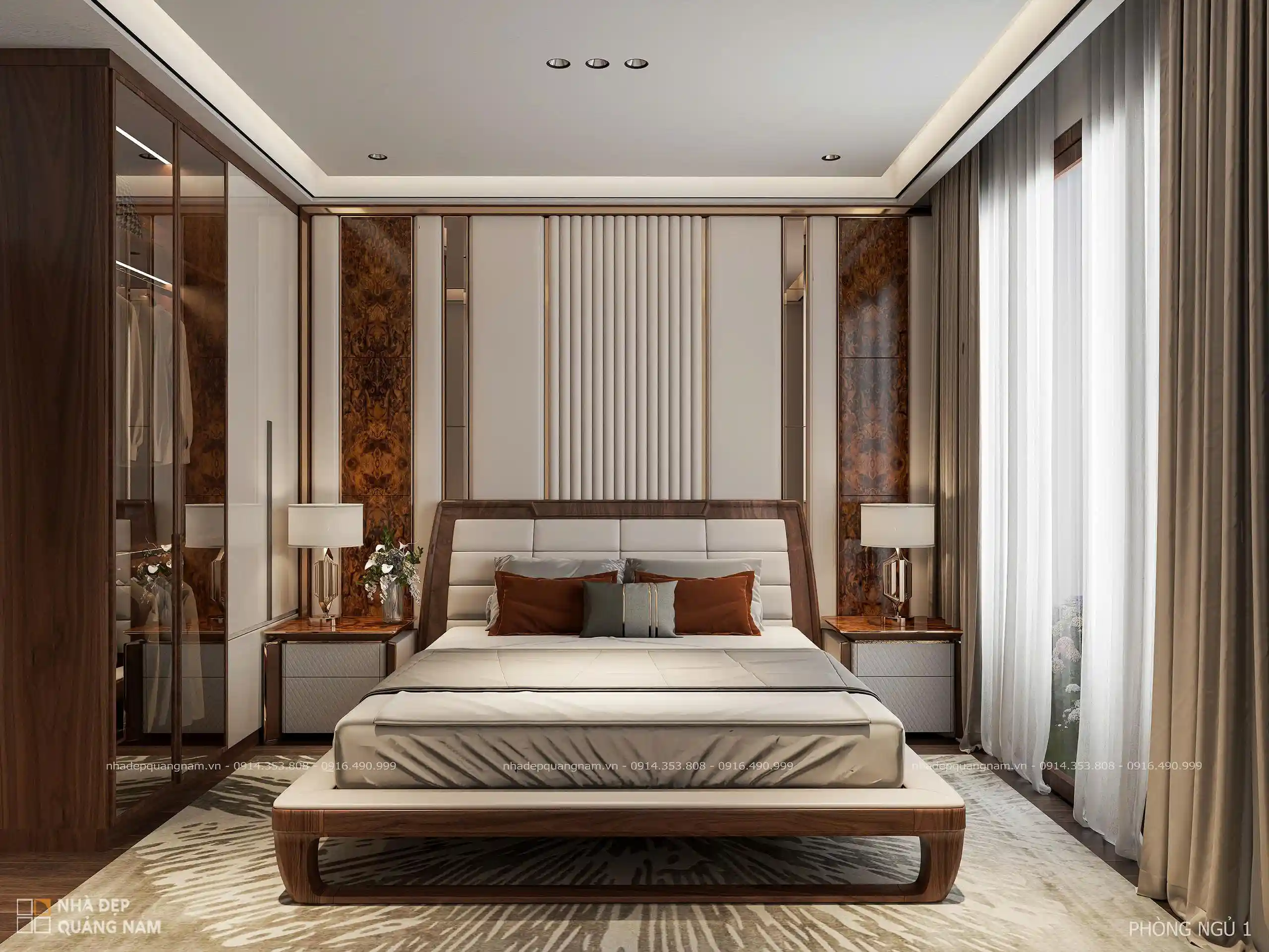 Phòng ngủ nội thất gỗ óc chó sang trọng và tinh tế