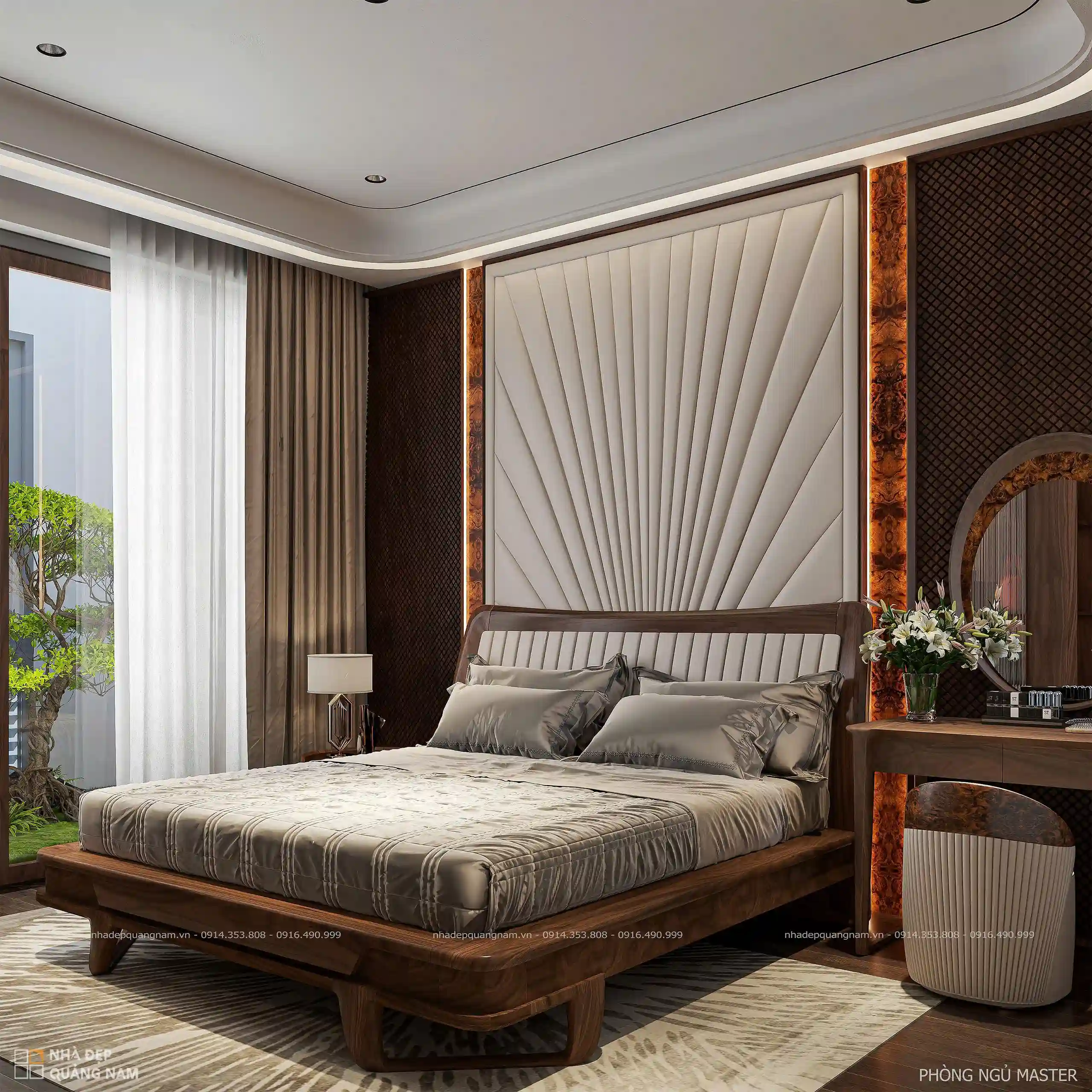 Giường ngủ master gỗ óc chó bọc nệm cao cấp