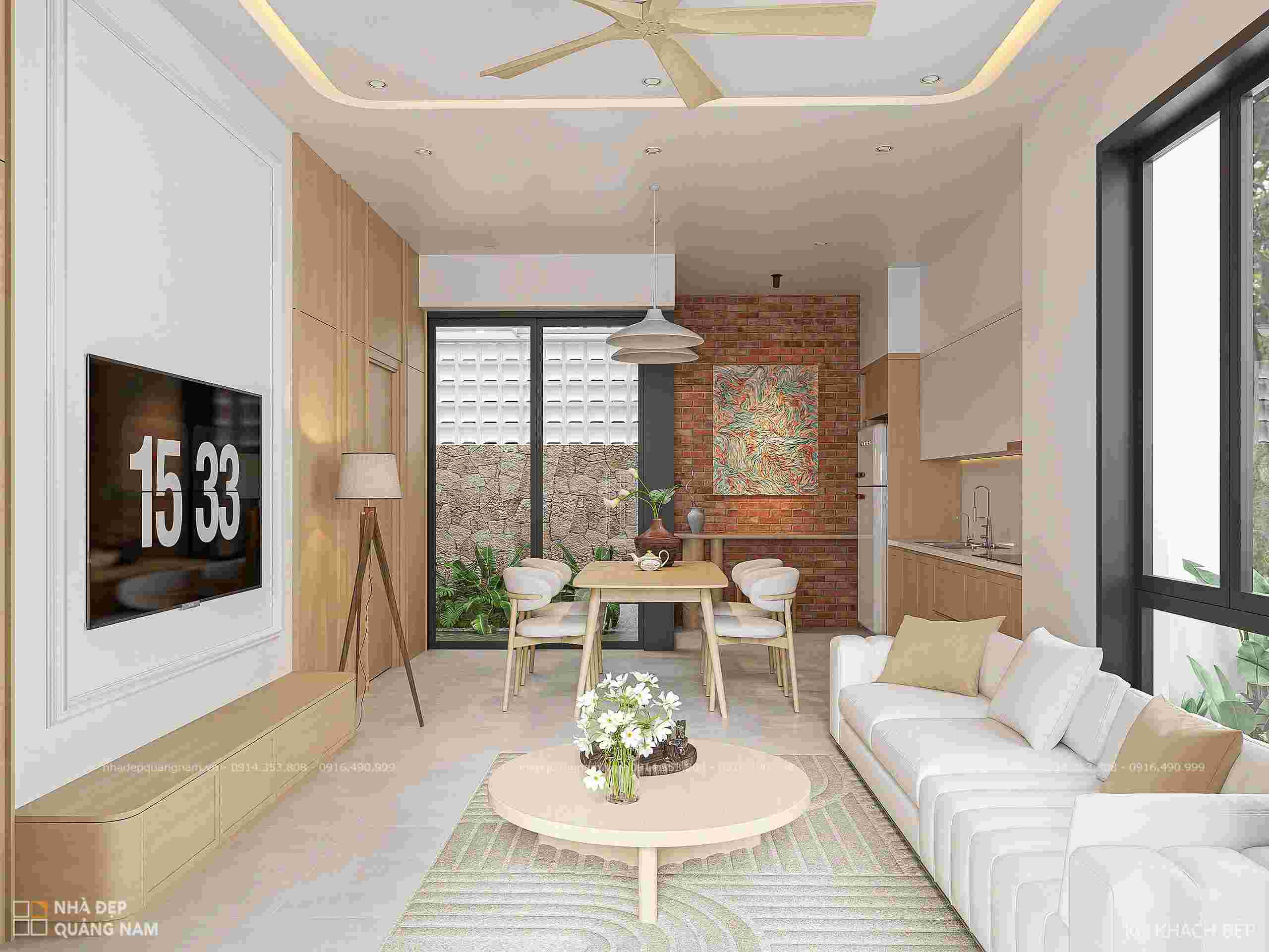 Nội thất phòng khách nhà phố hiện đại Núi Thành